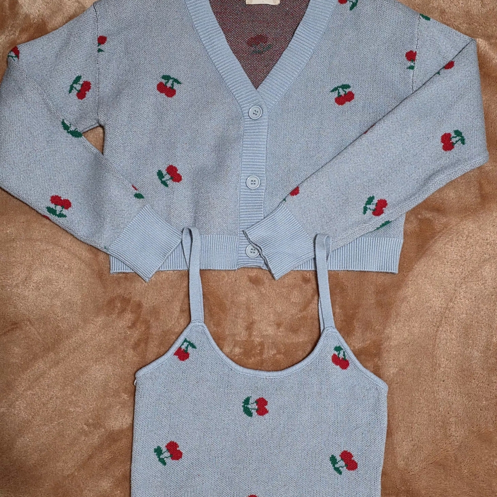 Altar'd State, Blue Cherry Cardigan and Tank Set